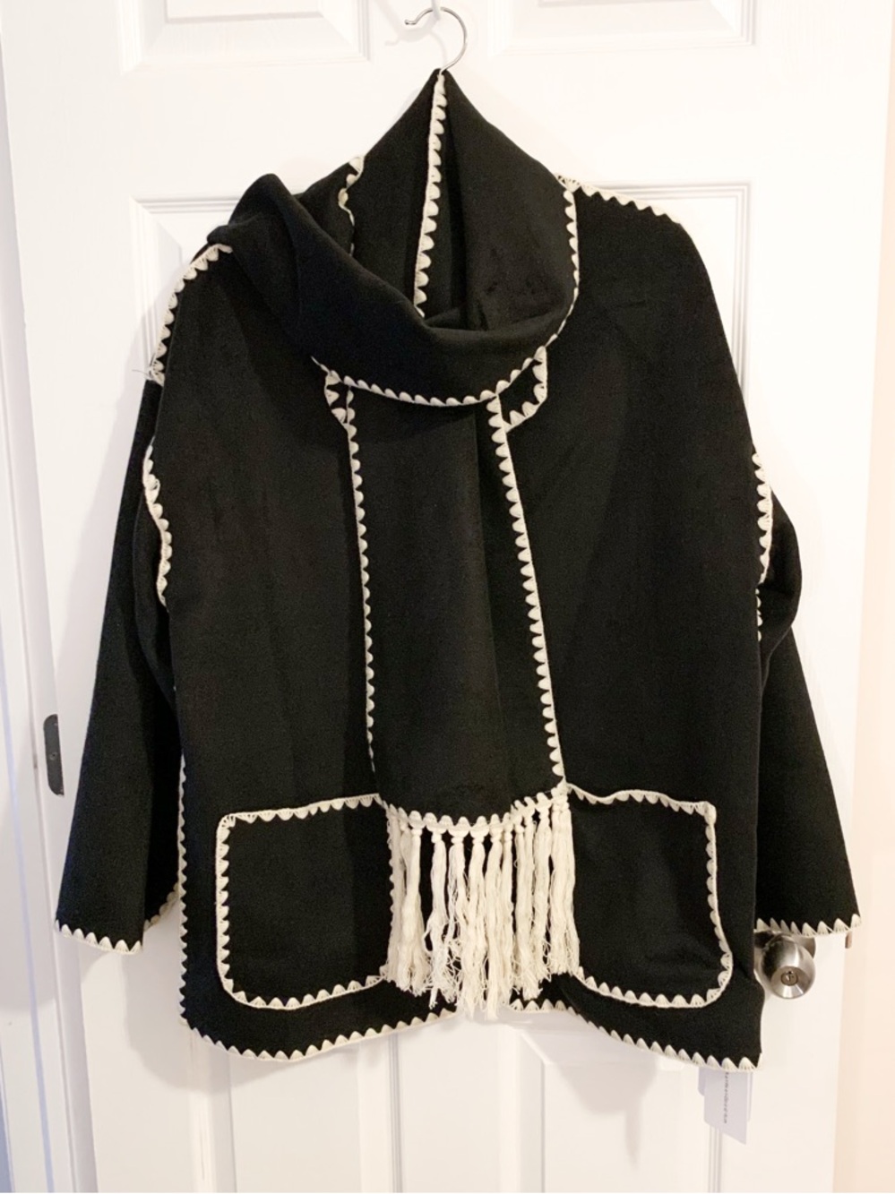 Commense Black Jacket with Cream Trim and Fringe - size M - Picture 3 of 6